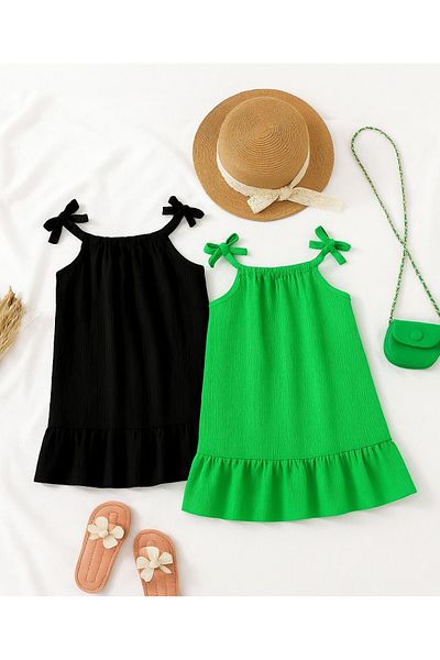 Keywest Relaxed Cut Ruffled Rope Strap Woven Fabric 2-Piece Children's Dress