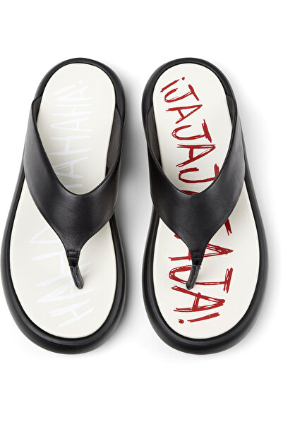 CAMPER Men's Black Flip-Flops With Hook-And-Loop Strap Lightweight Non-Slip Unique Design Twins