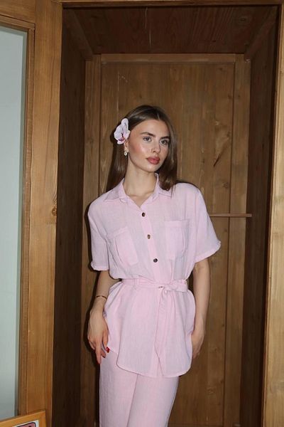 Ekim Store Linen Waist Drawstring Shirt Trousers Set