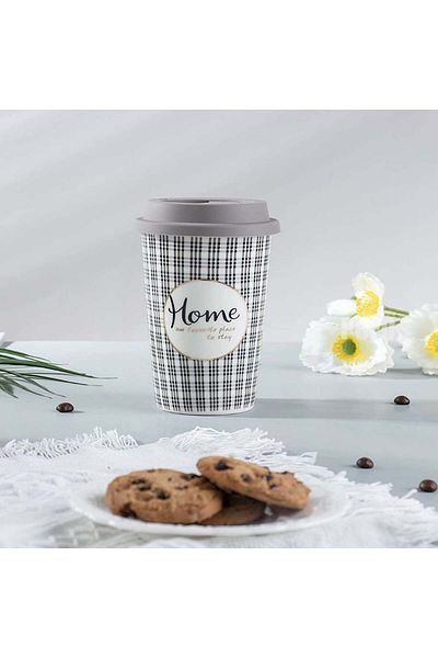 PUFO Home ceramic travel mug for coffee with silicone lid, 415 ml, dark gray