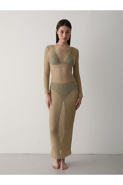 Laluvia Gold glitzerndes langes transparentes Strandkleid