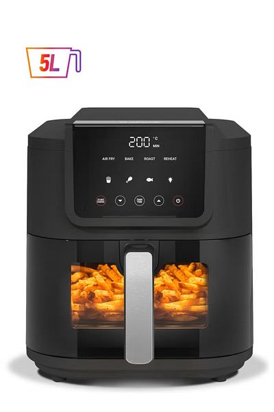 Nutricook Digital Slim Air Fryer, 5L Capacity with Clear Window & Internal Light, Large Basket, Spac