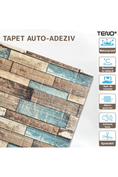 Teno Set 90x Tapet 3D Teno®, Model Lemn, suprafata acoperire 47.7 mp, 70x77 cm, multicolor