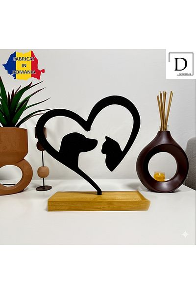 OEM "Heart of the Company" decoration with natural wood base, 16 cm, black, 3D printed