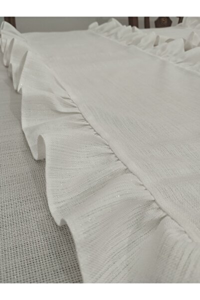 AHSERHOME Keten Görünümlü Simli Gardenya Ekru Fırfırlı Runner 35x70