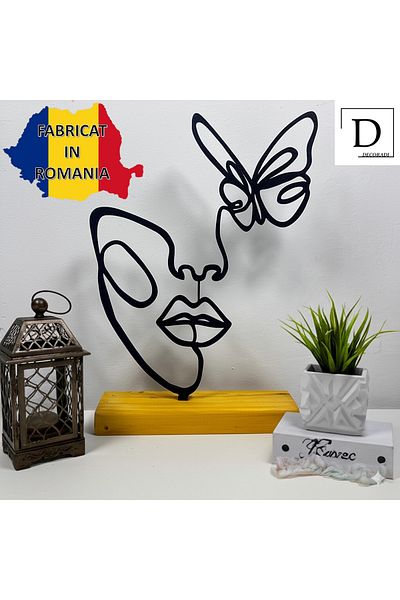 OEM "Butterfly Face" decoration with natural wooden base, 22 cm, black, 3D printed