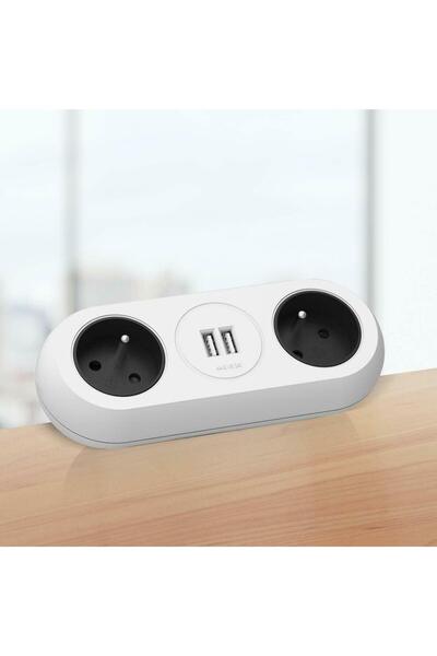 Orno OR-AE-13133(GS)/W nábytková zásuvka s montážním držákem, 2 zásuvky Schuko, 2 x USB, délka kabelu