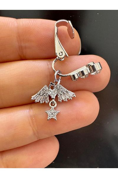 Arescollection Clip on Compression Fake Belly Button Ring with Zircon Stone Without Hole (Hole-Free)