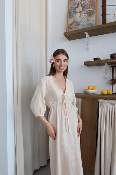 Ekim Store Lace-Up Muslin Degaje Collar Long Dress