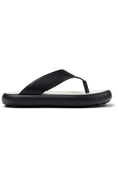 CAMPER Men's Black Flip-Flops With Hook-And-Loop Strap Lightweight Non-Slip Unique Design Twins