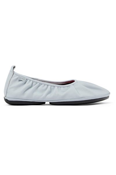 CAMPER Women's Soft Gray Genuine Leather Flats with Ruched Detail and Round Toe RightNina