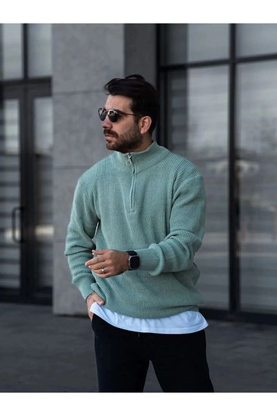 Kültür Boutique Мъжки пуловер Lisy от 3 части с яка стойка и половин цип