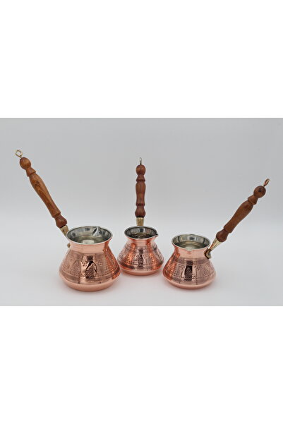 ANTEPSEPETİ Authentic 3-Piece Coffee Pot Set with Copper Grapes