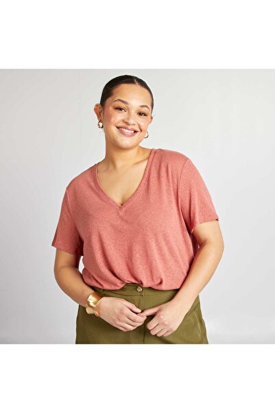 KIABI Linen blend V-neck T-shirt PINK