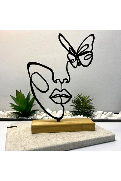 OEM "Butterfly Face" decoration with natural wooden base, 22 cm, black, 3D printed