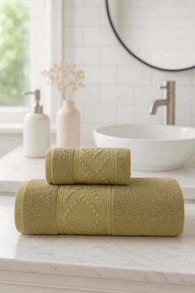 Mira Home 2 Piece Bath Towel Set 100% Cotton Duru Pattern