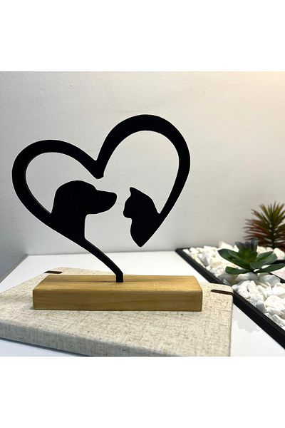 OEM "Heart of the Company" decoration with natural wood base, 16 cm, black, 3D printed
