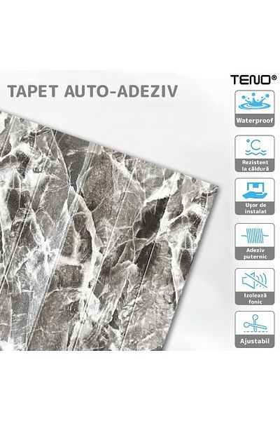 Teno Set of 100x 3D Teno® Panel Wallpaper, Marble Pattern, coverage area 49 sqm, 70x70 cm, gray