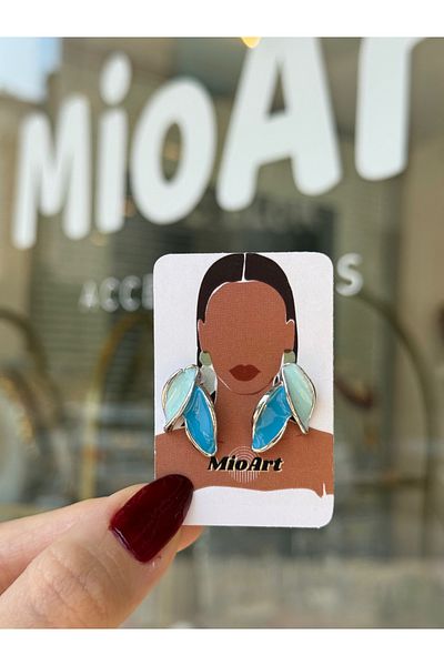 MioArt Modern Design Leaf Look Enamel Earrings