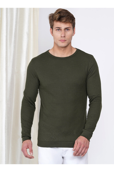 LAUREN SMITH تي شيرت رجالي بتصميم مضلع بإبرة منسدلة - أكمام طويلة، تصميم كاجو...