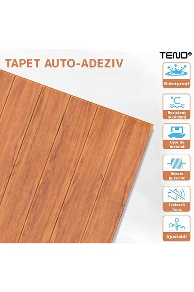 Teno Set 100x Tapet Panou 3D Teno®, Model Lemn, suprafata acoperire 49 mp, 70x70 cm, portocaliu