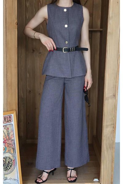 Ekim Store Linen Belted Vest Blazer Suit