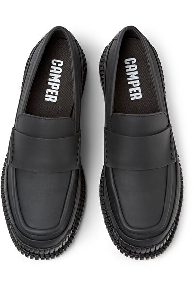 CAMPER Women's Black Genuine Leather Chunky Heel Flats with Hook and Loop Strap, Stylish Pix