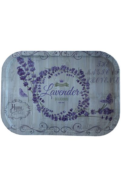 PUFO Farfurie metalică cu lavandă violetă pentru servirea deserturilor, prăjiturilor, aperitivelor, 40 x 29 cm