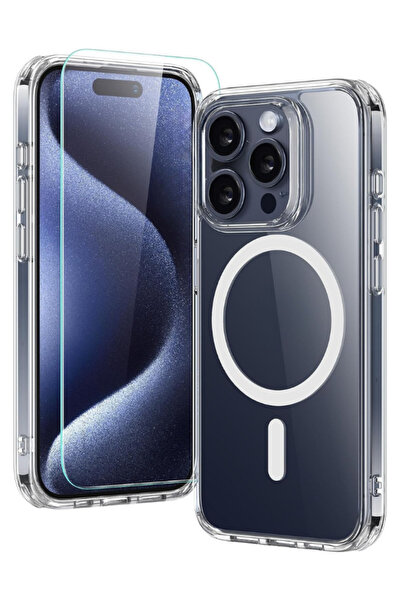 Evax 1M1C iPhone 15 Pro Max Uyumlu 1 Magsafe Kılıf & 1 Temperli 9H Cam Ekran ...