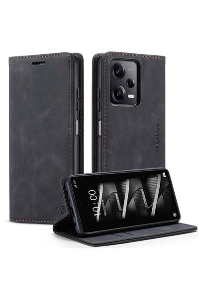 SKYDDAR INNOVATION Husă pentru Oppo Reno13 F / Reno13 FS, portofel moale, tip card, din piele ecologică, neagră, set autocolante