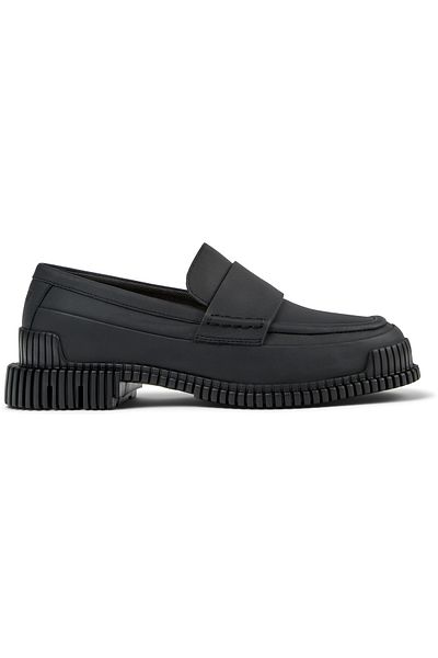 CAMPER Women's Black Genuine Leather Chunky Heel Flats with Hook and Loop Strap, Stylish Pix