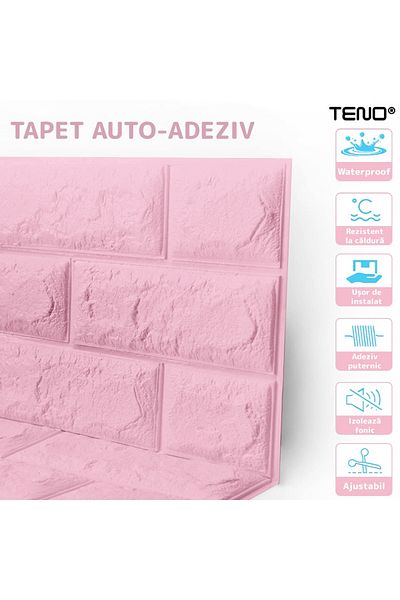 Teno Set 80x Tapet Caramida 3D Teno®, suprafata acoperire 42.4 mp, 70x77 cm, roz