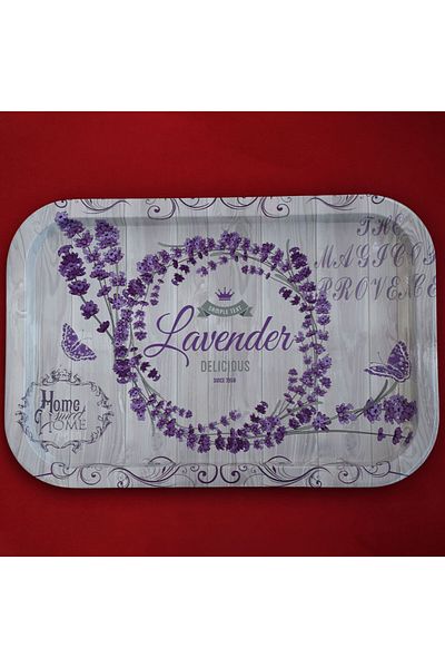 PUFO Farfurie metalică cu lavandă mov pentru servirea deserturilor, prăjiturilor, aperitivelor, 34 x 23 cm
