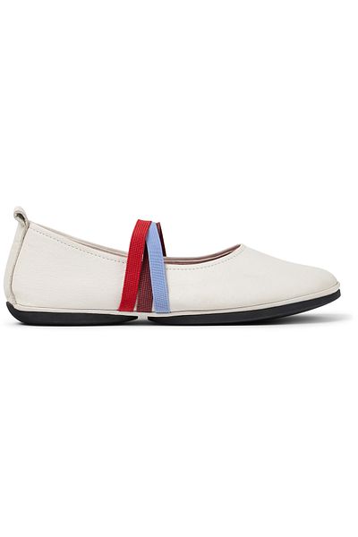CAMPER Women's White Genuine Leather Flats with Colorful Elastic Band, Soft Sole, Everyday Use Twins