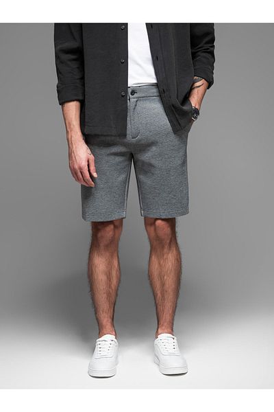 OMBRE Herren SLIM FIT Short Shorts aus strukturiertem Melange-Strick - Schwarz V2 OM-SRCS-0166 M