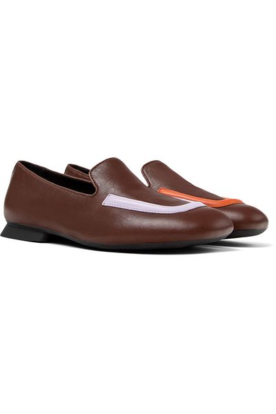 CAMPER Women's Brown Genuine Leather Flats with Color Details - Comfortable Daily Wear Twins