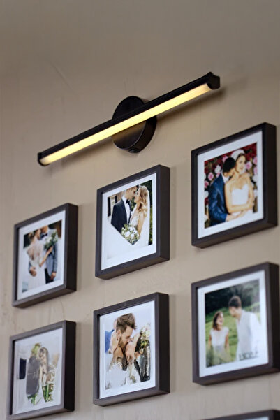 Siyempi Yapışkanlı 9V Pilli LED Siyah Gün Işığı Duvar Aplik 34 cm Tablo Ayna Üstü Dekoratif Aydınlatma