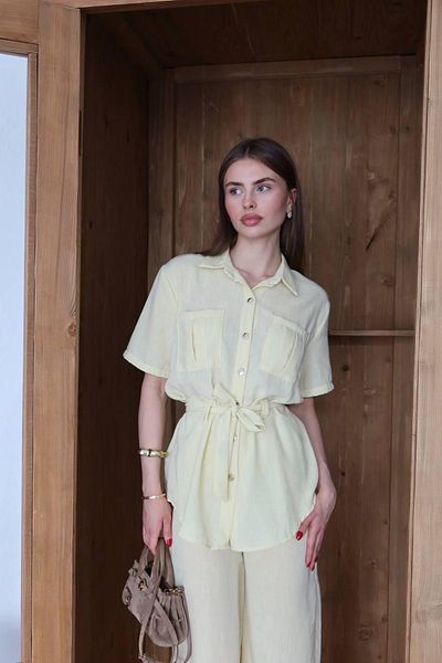 Ekim Store Linen Waist Drawstring Shirt Trousers Set