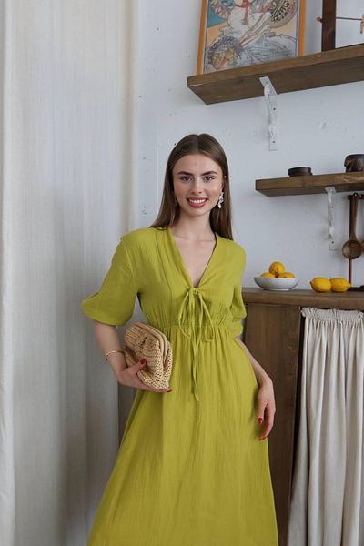 Ekim Store Lace-Up Muslin Degaje Collar Long Dress