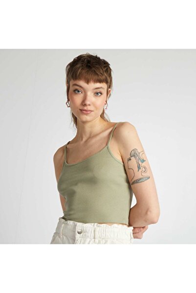 KIABI بلوزة سترتش سادة باللون الأخضر