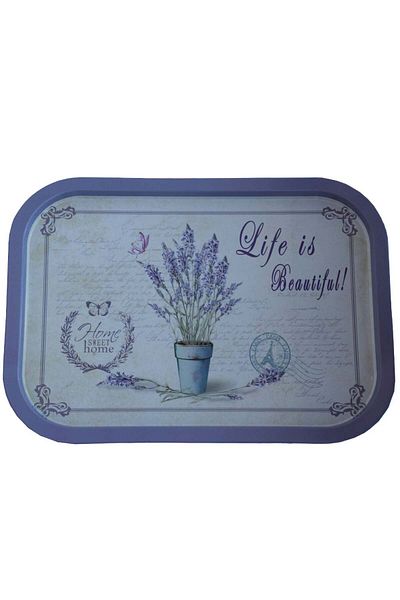 PUFO Tavă metalică Life is Beautiful pentru servirea deserturilor, prăjiturilor, aperitivelor, 40 x 29 cm