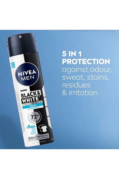 NIVEA NIVEA MEN Black & White Invisible Antiperspirant, 72H Protection, Spray 200ml
