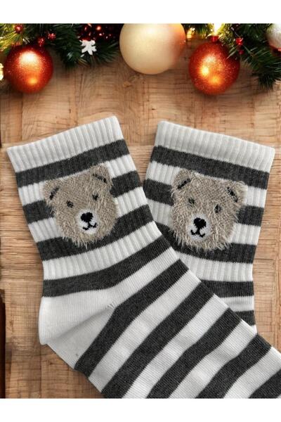 Forever Pack of 4 Mixed Teddy Bear Patterned Striped College Tennis Socks