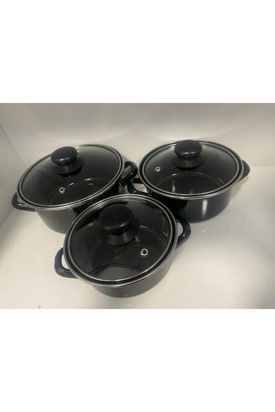 BYKARDELEN Glass Lid Enamel Pot Set 14-16-18 cm