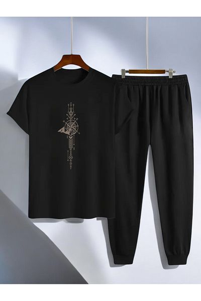 uyguntarz Σετ αθλητική φόρμα μπλουζάκι με στάμπα Unisex Time Compass Design