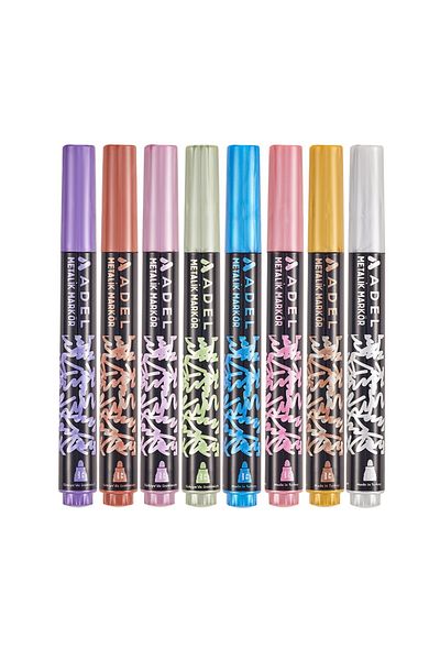 Adel Metallic Marker Set of 8, Vibrant Colors, 4.6 mm Thick Tip, Ideal for Multi-Surface Use