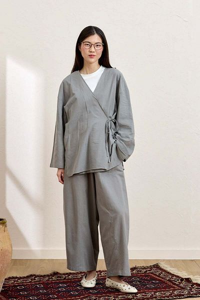 Ceylan Otantik Gray Organic Linen Tunic & Baggy Trousers Set