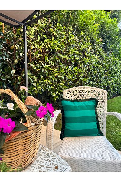 Merve Kaymakcı Green Striped Throw Pillow Cover