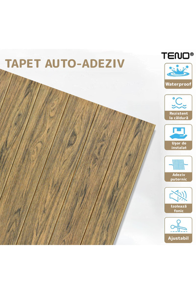 Teno Set 70x Tapet Panou 3D Teno®, Model Lemn, suprafata acoperire 34.3 mp, 70x70 cm, maro stejar