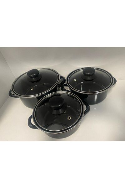 BYKARDELEN Glass Lid Enamel Pot Set 14-16-18 cm